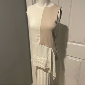 Fabiana Filippi Sleeveless Color Block Asymmetrical Creme and Tan Top S/med